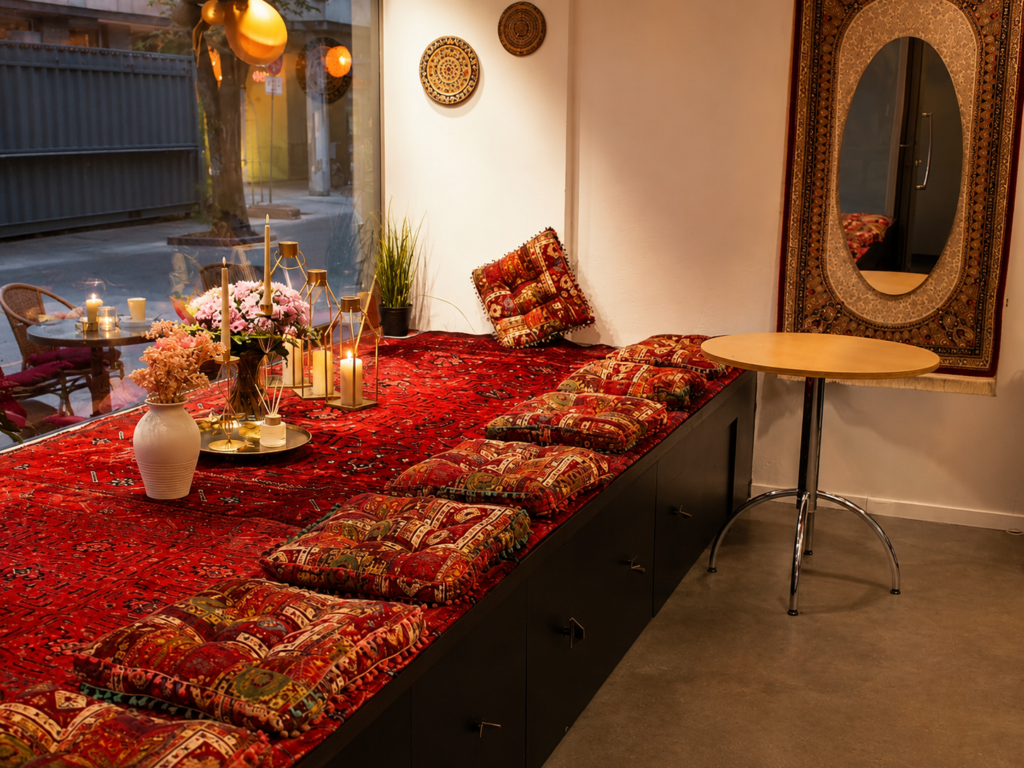 KI-verbesserter gemütlicher Sitzbereich im Culture Café Ahmadi